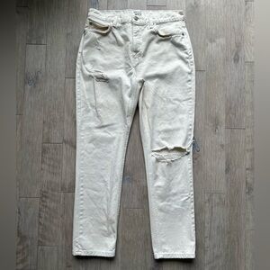 Reformation Julia High Cigarette Ivory Destroyed Cream Jeans 30